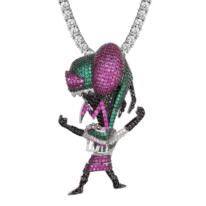 Silver Custom Animated Character Bling Rapper Pendant Chain