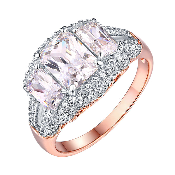 Emerald Cut Solitaire Ring Rose Gold On 925 Silver Cubic Zirconia Wedding Bridal