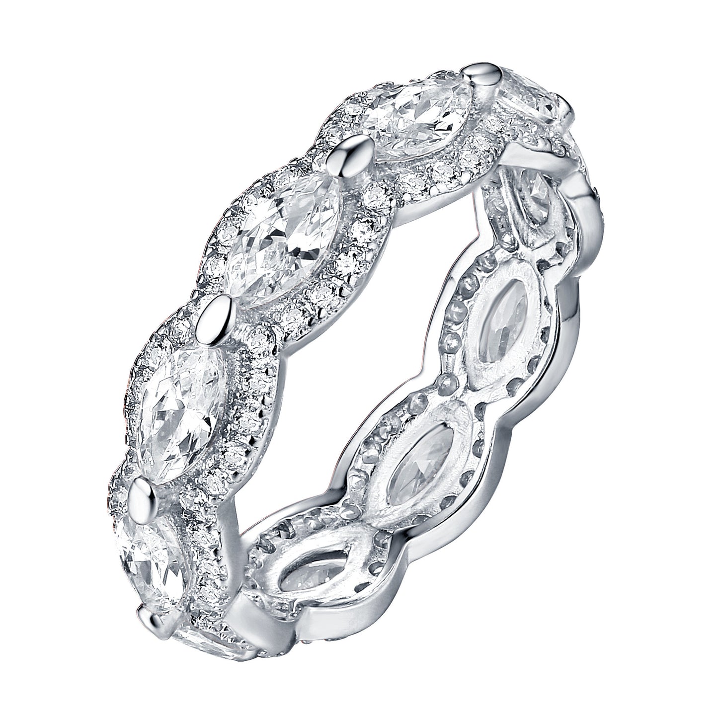 Pear Cut Eternity Ring White Gold On 925 Silver Solitaire Cubic Zircon Bridal Classy