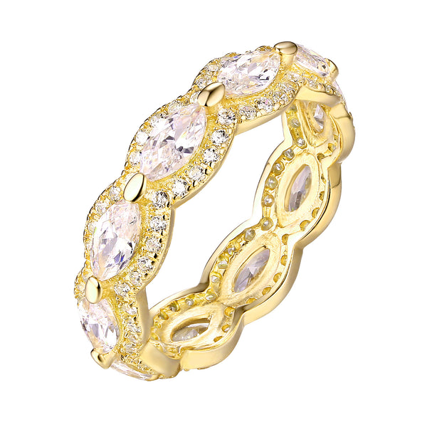 Wedding Engagement Eternity Ring Designer Cubic Zircon Pear Cut Gold 925 Silver