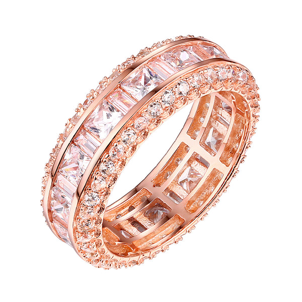 Princess Cut Eternity Ring Wedding Cubic Zirconia Rose Gold On Sterling Silver