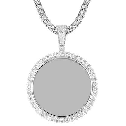 Round One Row Memory Picture 14K White Gold Tone Necklace
