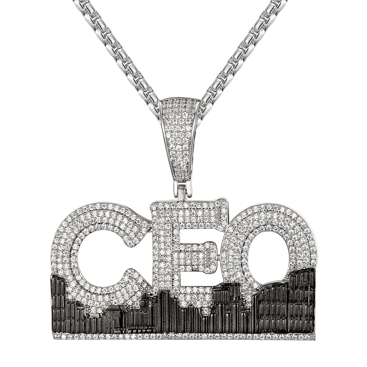 Men's Custom City CEO 14K White Gold Tone Icy Pendant