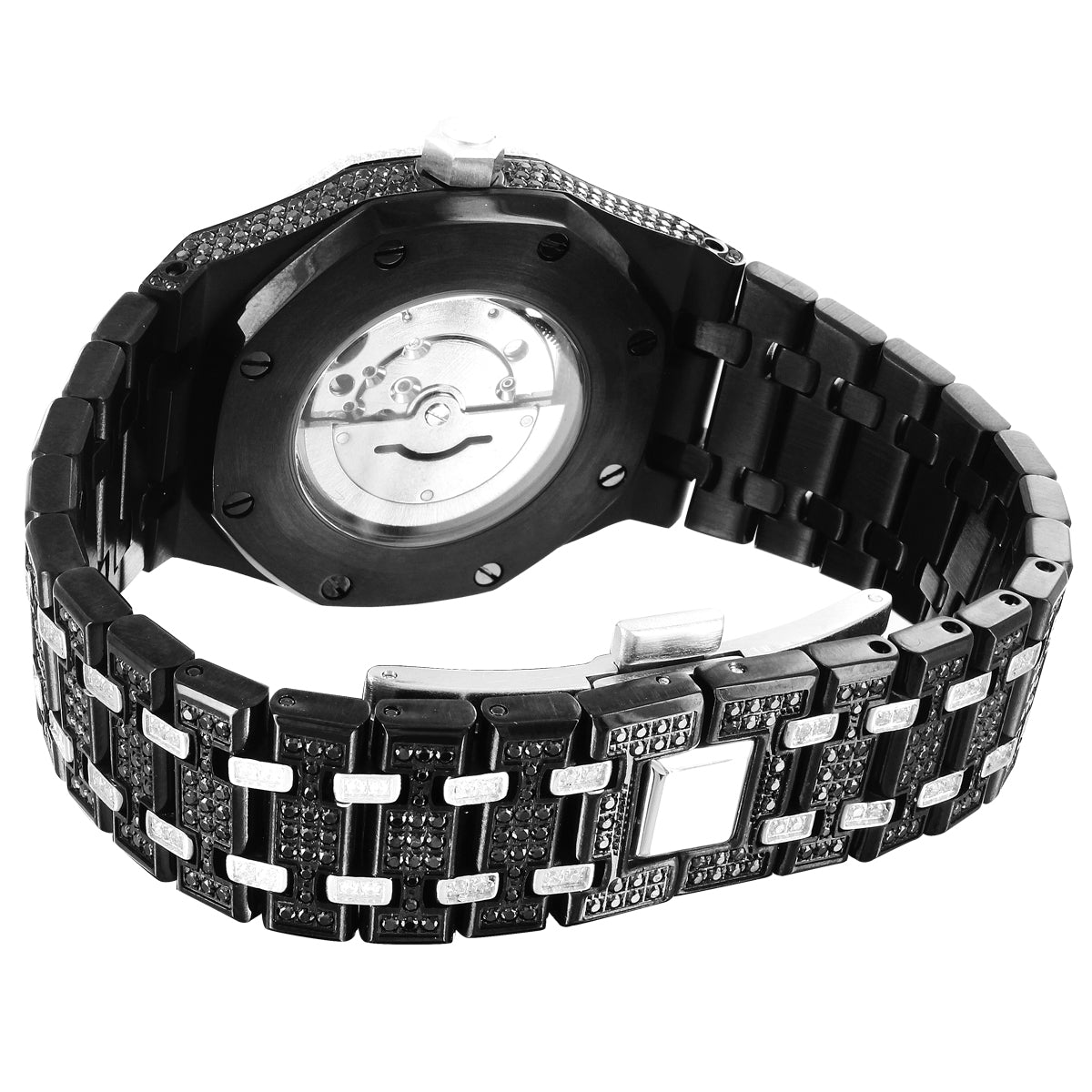 Stainless Steel Black Men's Bling Automatic Movement Watch