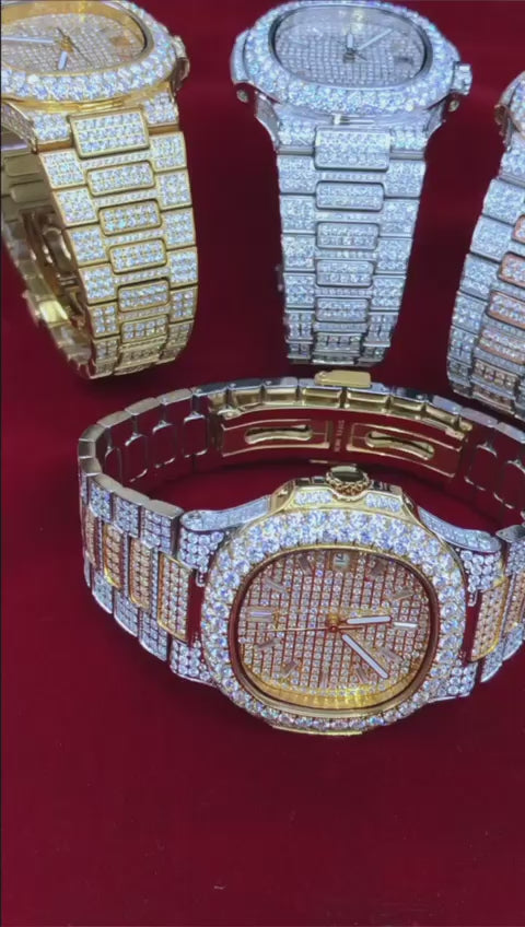 Square Face Moissanite Watch Gold Automatic (MADE TO ORDER)