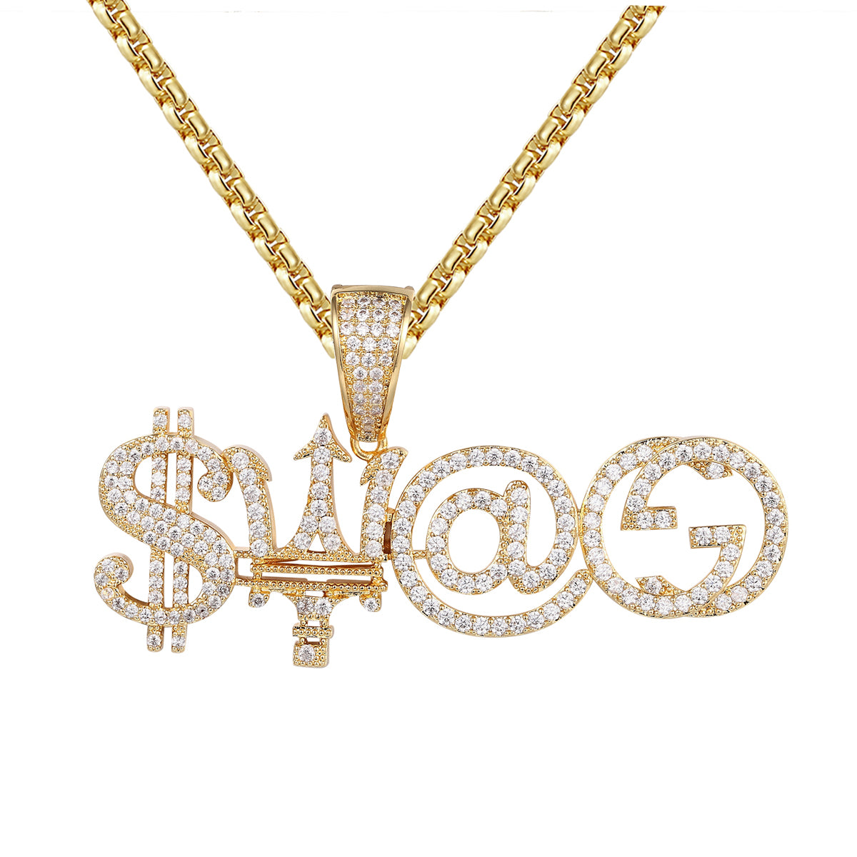 Swag Dollar Luxury Logo Hip Hop Gold Tone Micro Pave Pendant