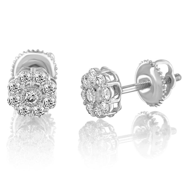 Solitaire Cluster Diamond 10k White Gold Flower Earrings