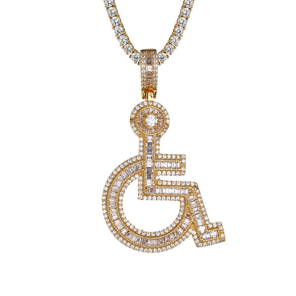 Icy Wheelchair Emoji Baguette Handicap Sign Gold Tone Pendant