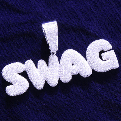 Silver Bling Swag Mini Solid Back Bubble Hip Hop Pendant