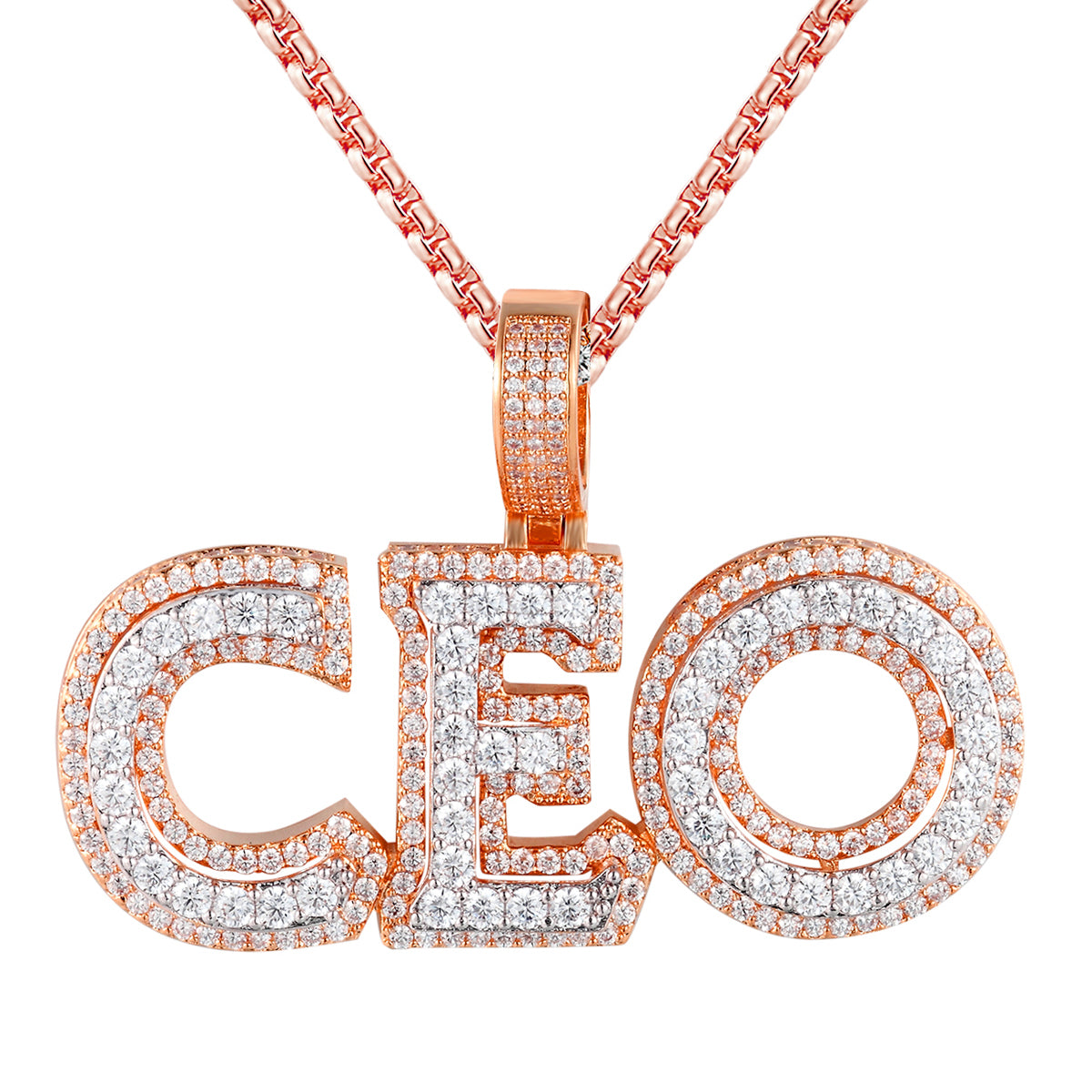 Rose Gold Tone CEO Double Layer Boss Rapper Bling Silver Pendant