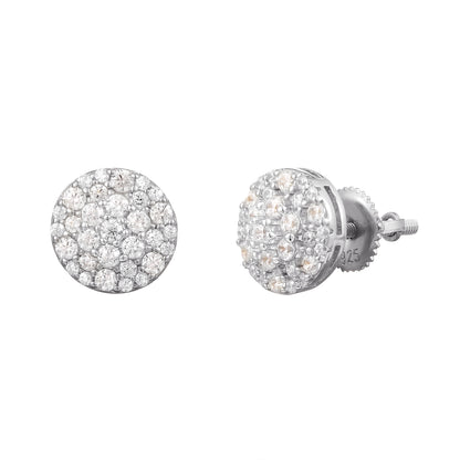 Round Solitaire Cluster .925 Hip Hop Screw back Earrings