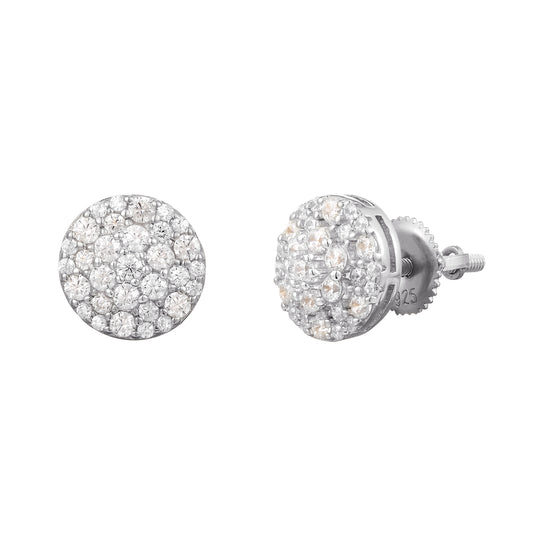 Round Solitaire Cluster .925 Hip Hop Screw back Earrings