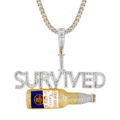 Baguette Icy I Survived Corona .925 Bottle Custom Pendant Chain