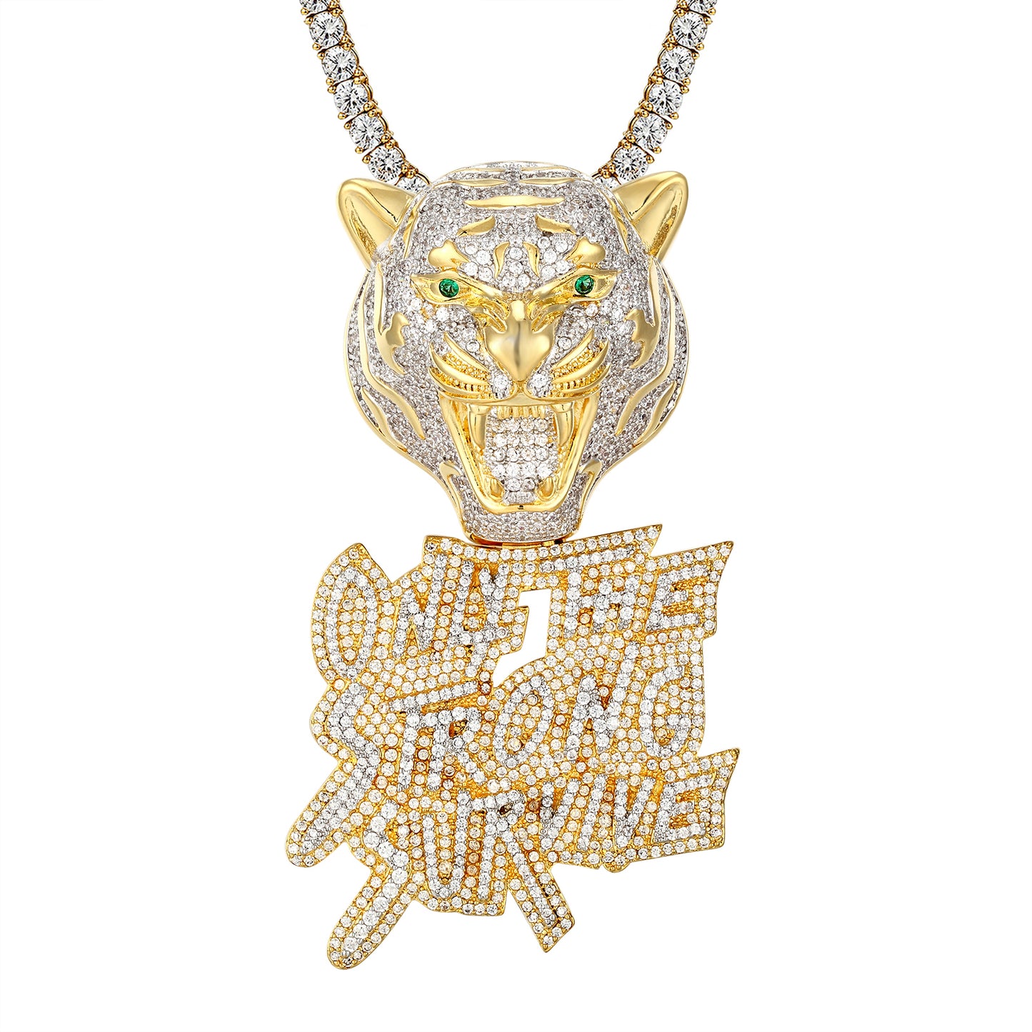 Panther Face Only The Strong Survive Icy Hip Hop Pendant