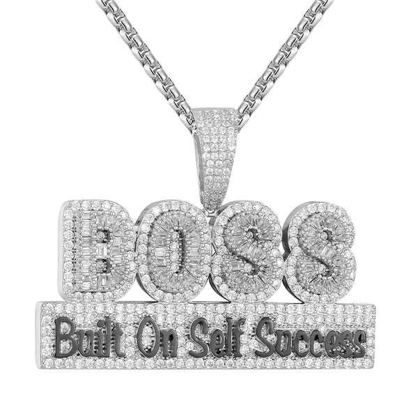 Icy BOSS Built On Self Success Hip Hop Baguette Silver Pendant