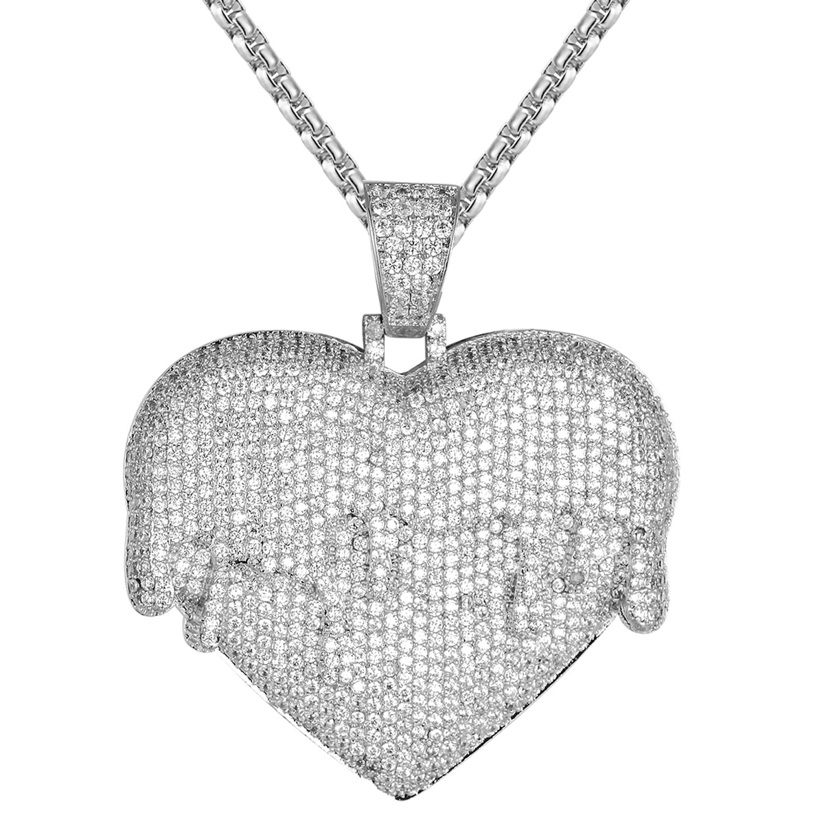 Sterling Silver Dripping Layer Love Heart Bling Custom Pendant Chain
