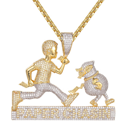 Man Chasin Paper Money Dollar Bag Hustler Gold Finish Pendant