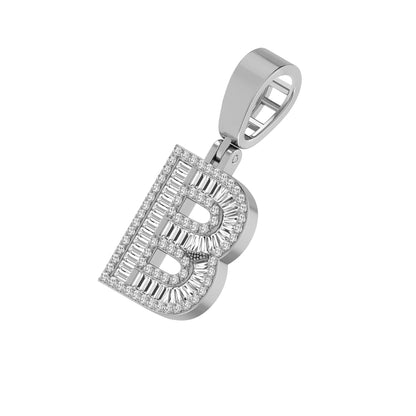 Initial B Letter Baguette Diamond 1/2 Ctw 10K White Gold Pendant