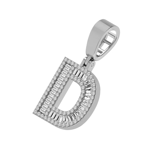 Initial D Letter Baguette Diamond 1/2 Ctw 10K White Gold Pendant