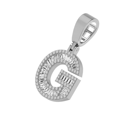 Baguette Diamond 1/2 Ctw  Initial G Letter 10K White Gold Pendant