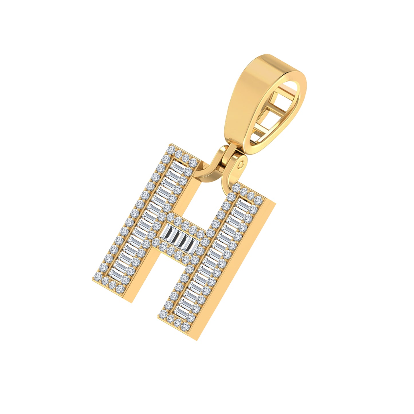 Baguette Diamond H Letter 3/8 Ctw Initial 10K Yellow Gold Pendant