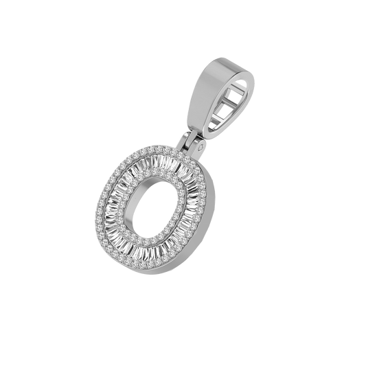 Initial O Letter Baguette Diamond 1/2 Ctw 10K White Gold Pendant