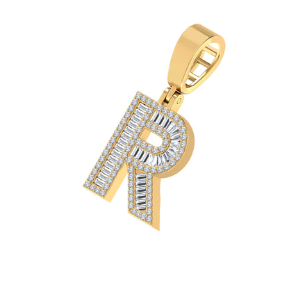 Baguette Diamond R Letter 1/2 Ctw Initial 10K Yellow Gold Pendant