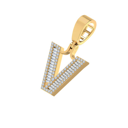 Baguette Diamond V Letter 3/8 Ctw Initial 10K Yellow Gold Pendant