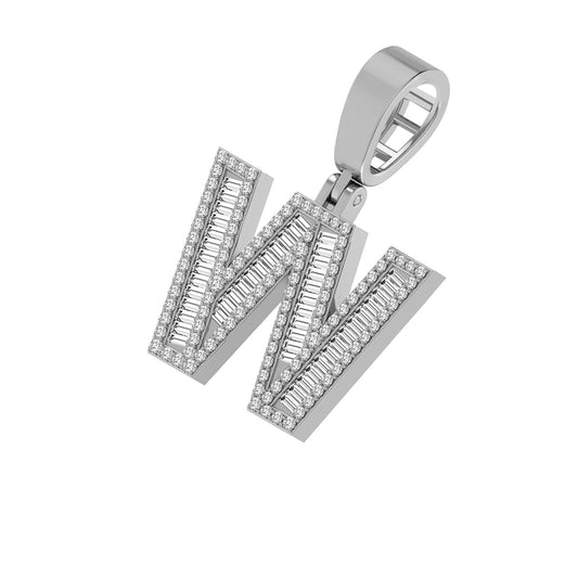 Initial W Letter Baguette Diamond 5/8 Ctw 10K White Gold Pendant