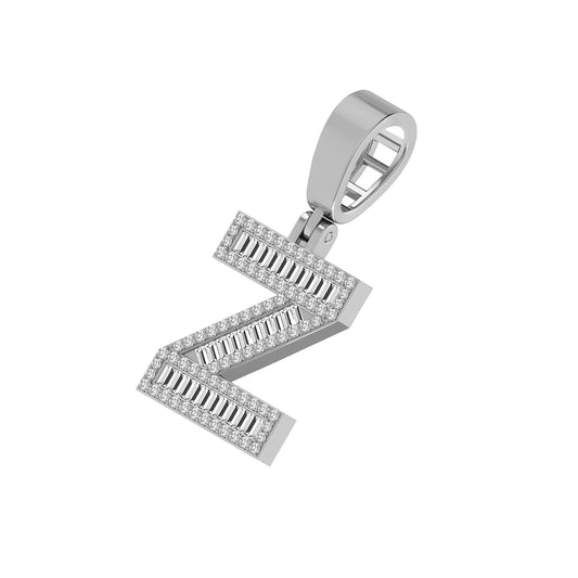 Initial Z Letter Baguette Diamond 3/8 Ctw 10K White Gold Pendant