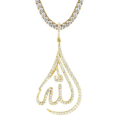 Gold Finish Arabic Allah Muslim God Charm .925 Silver Pendant