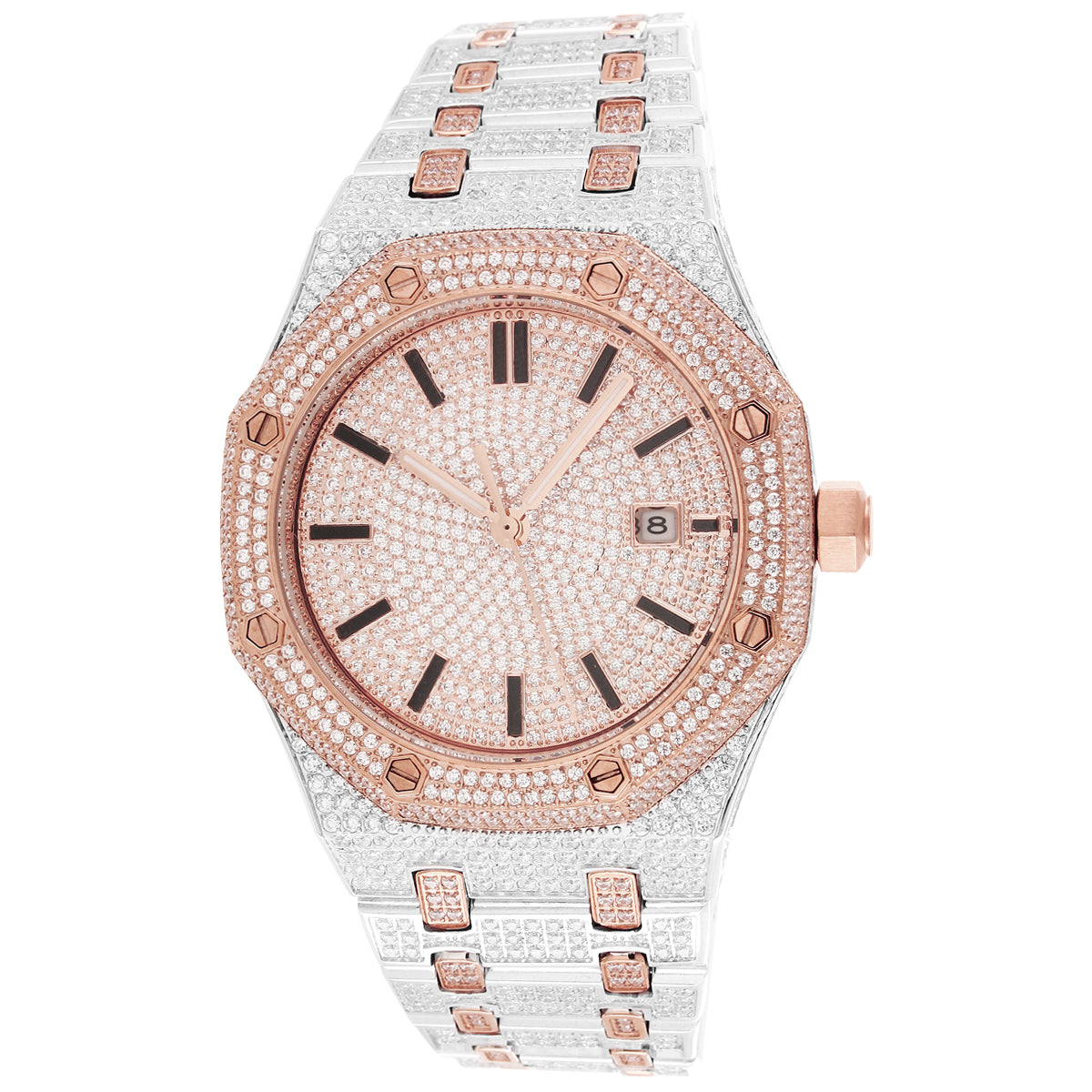 Men's Two-Tone Rose Gold Finish Stainless Steel Designer Watch