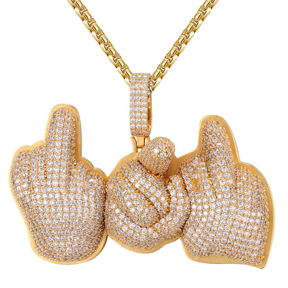 Custom Three Middle Finger Icy Rapper Style Hip Hop Pendant
