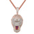 Rose Gold Growling Gorilla Face Animal 3D Icy Pendant Chain