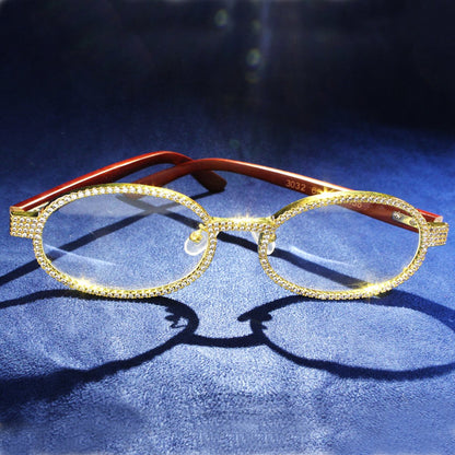 Round Icy Wooden Frame Custom Gold Tone Designer Glasses