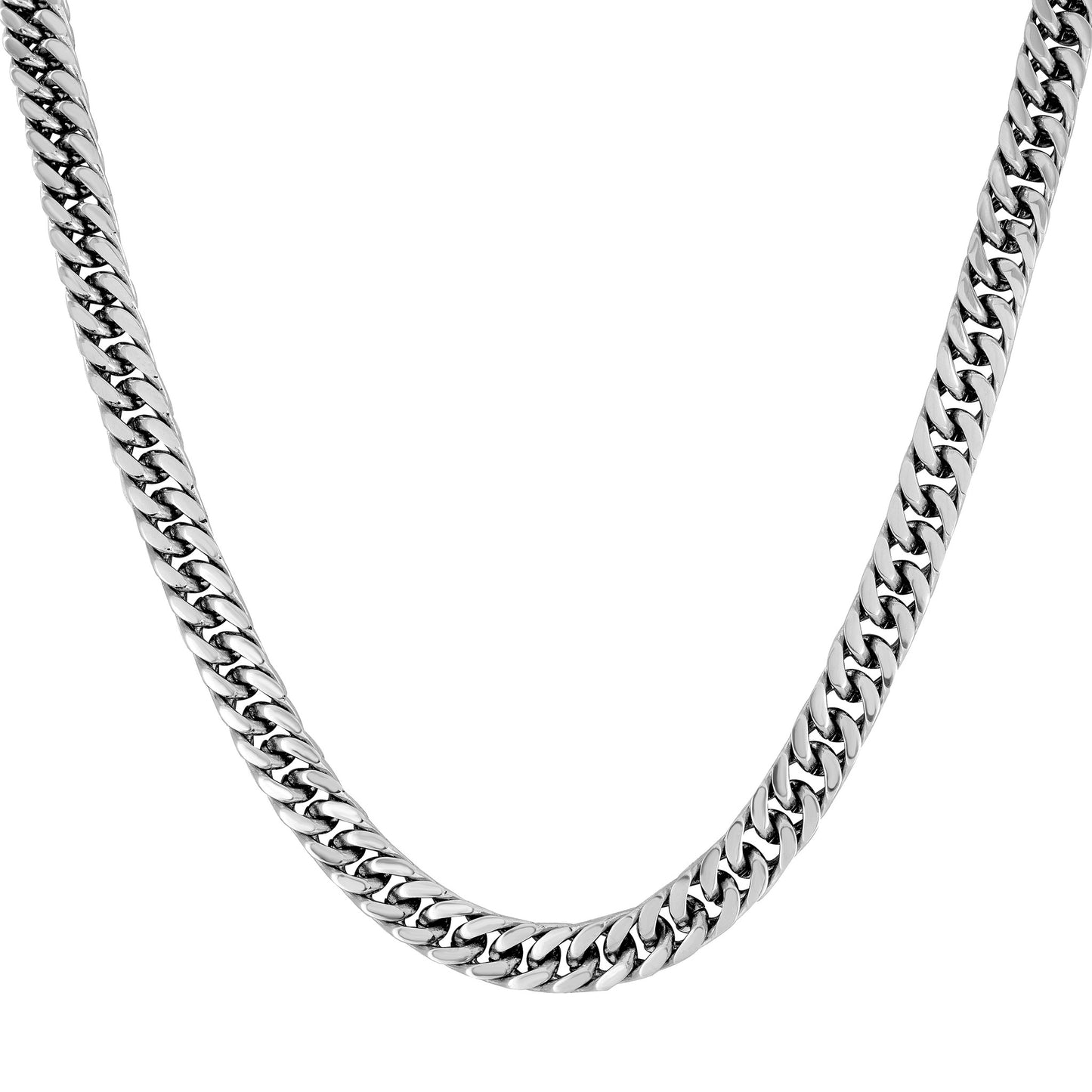 Miami Cuban Necklace Stainless Steel White Gold Finish Thin 5 MM 30" Chain New