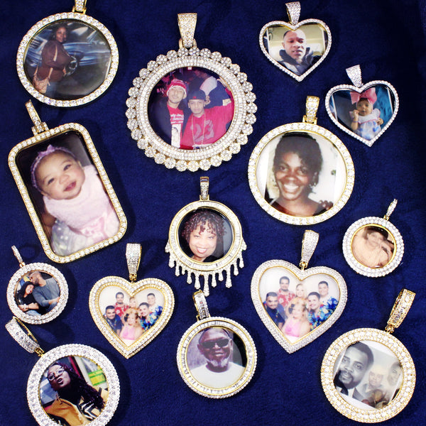 Silver Heart Baguette Picture Memory Pendant Tennis Chain