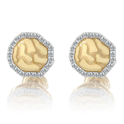 10K Gold Round Nugget Style Diamond Screw Back Earrings