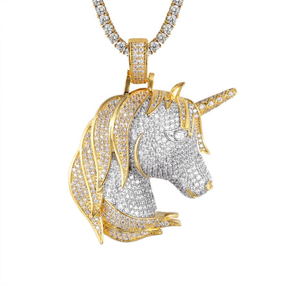 Gold Finish Blessed Unicorn Face Lucky Charm Silver Bling Pendant