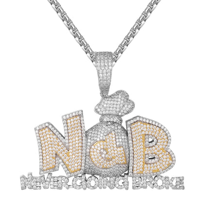 Silver Never Going Broke Two Tone Bling Hip Hop Pendant