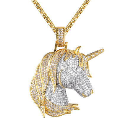 Gold Finish Blessed Unicorn Face Lucky Charm Silver Bling Pendant