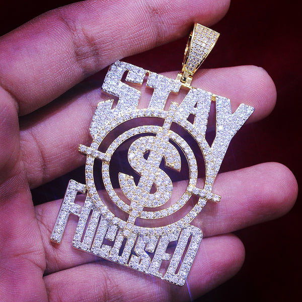 Custom Stay Focused Money Dollar Goal Icy Hip Hop Pendant