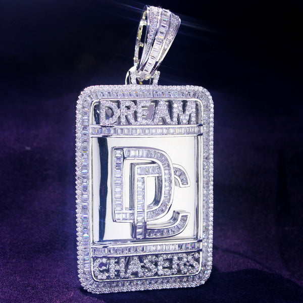 Custom Dream Chasers Dog Tag Baguette Micro Pave Pendant