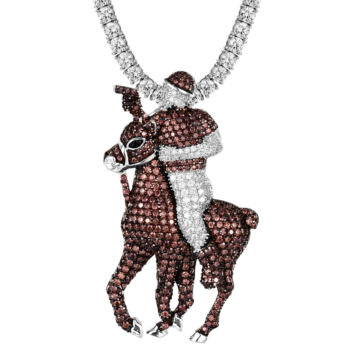 Sterling Silver Horse Jockey Icy Micro Pave Hip Hop Pendant