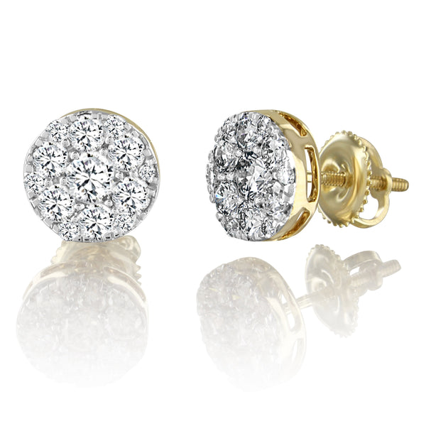 10K Gold Solitaire Diamond Round Screw Back Earrings
