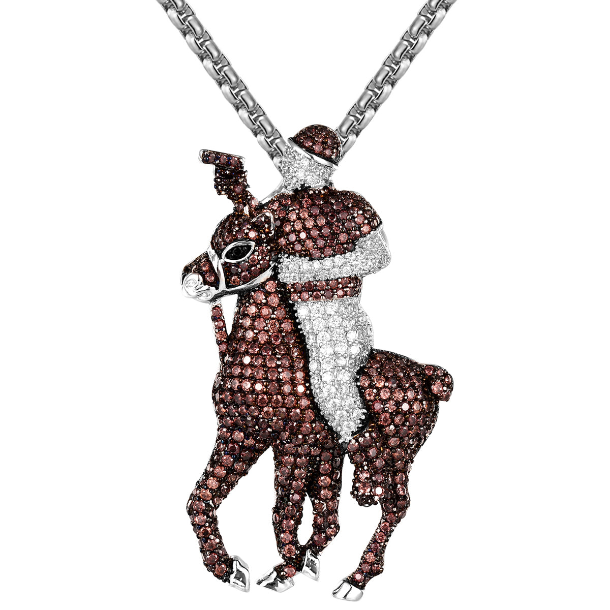 Sterling Silver Horse Jockey Icy Micro Pave Hip Hop Pendant