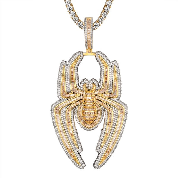 Spider Baguette 3D fully Iced 14K Gold Finish Hip Hop Pendant