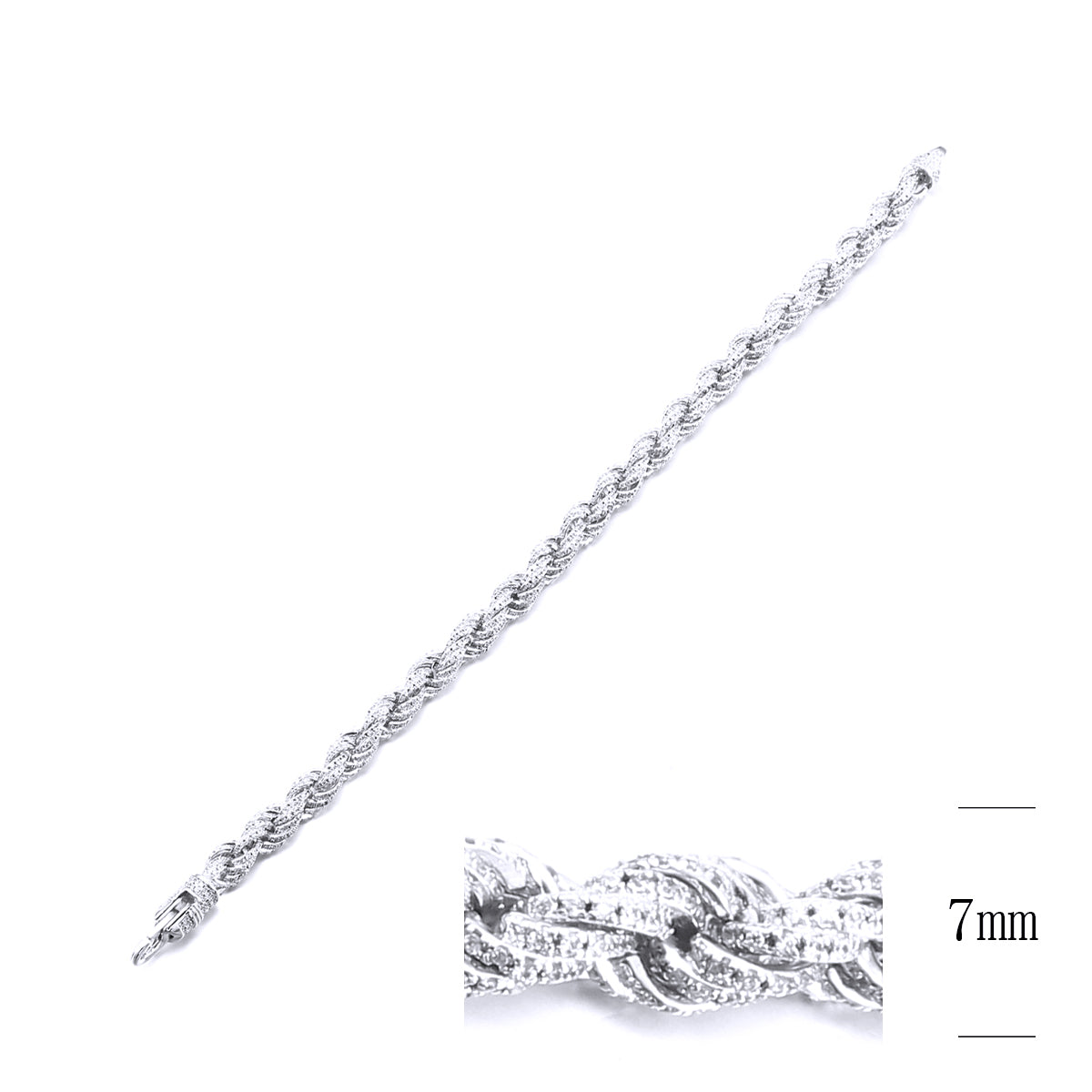 Sterling Silver Rope Moissanite Diamond Bracelet 7MM 8In
