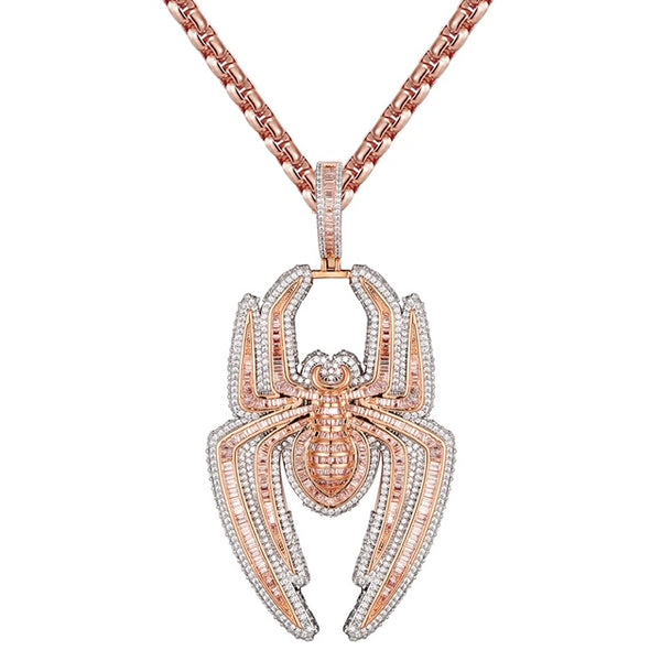 Spider Baguette 3D fully Iced 14K Rose Gold Finish Pendant