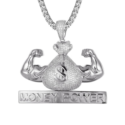 Silver Money Power Flexing Dollar Bag Custom Designer Pendant